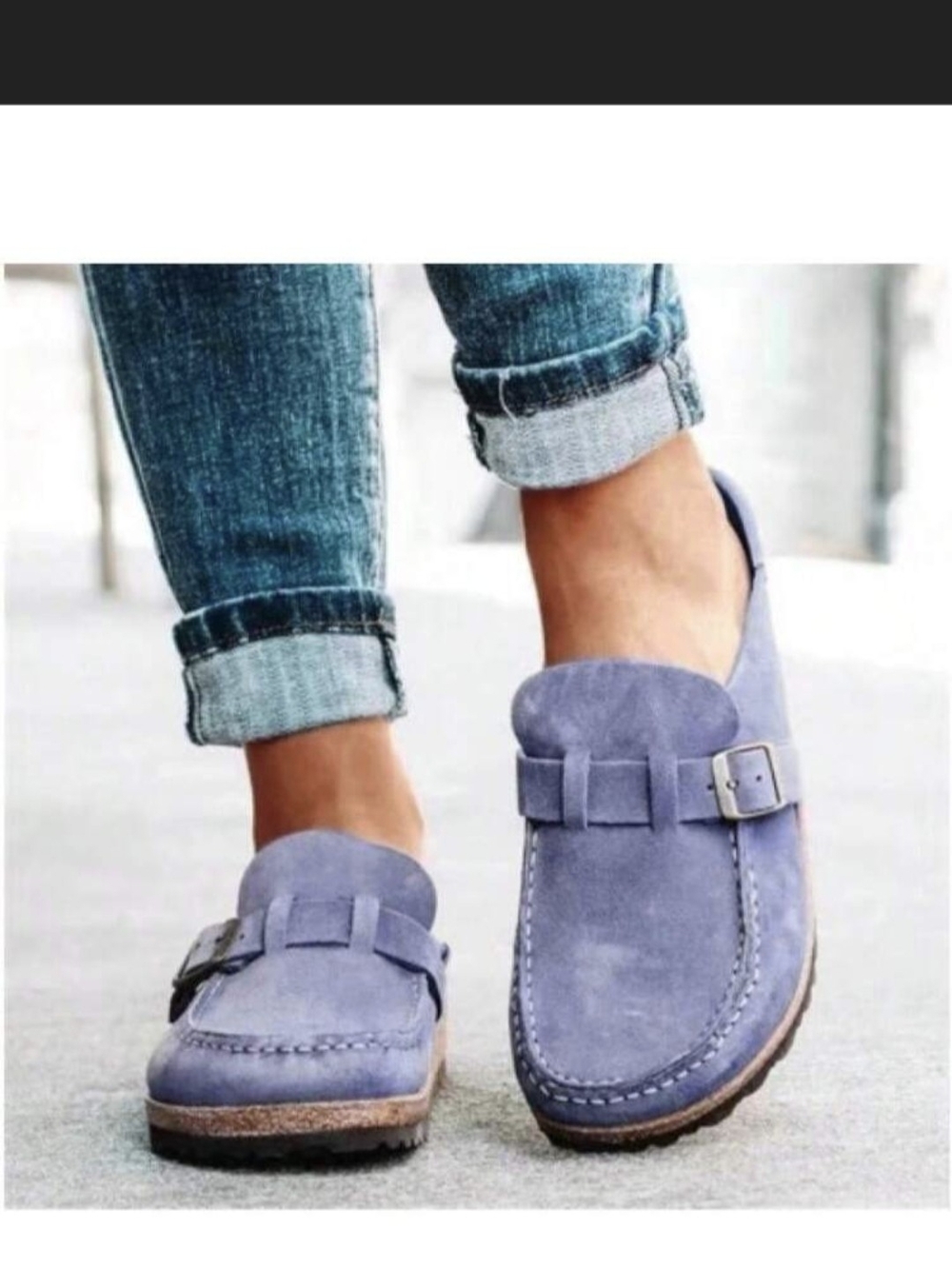 Women's Suede Slip-On Loafers with Buckle - Lavender